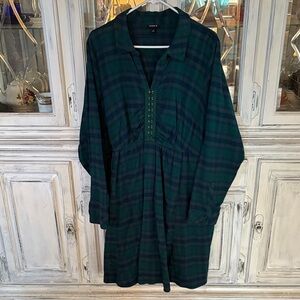 Torrid Dark Green Plaid Button-Front Dress